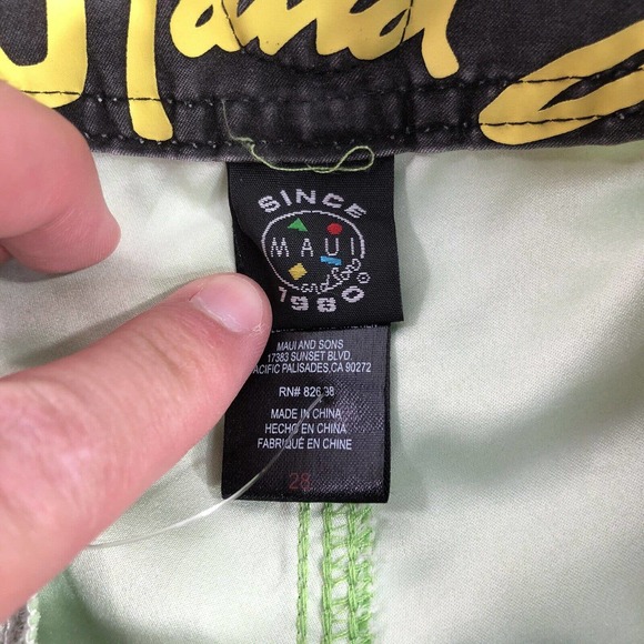 Men's MAUI & SONS Board Shorts Size 28 Swim Trunks Drawstring Tie Green Swimming - Picture 7 of 12